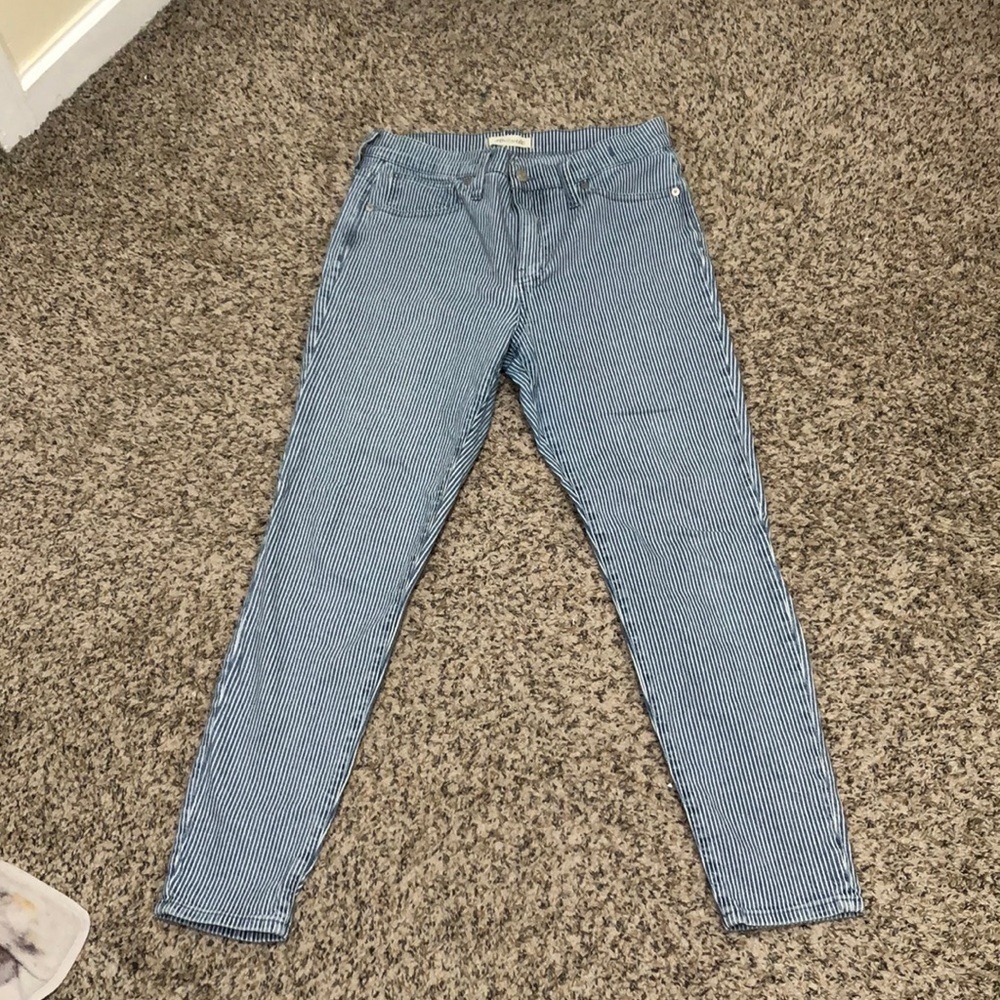 Madewell 9” Mid Rise Skinny Jeans Size 29 Blue White Striped - Picture 2 of 11